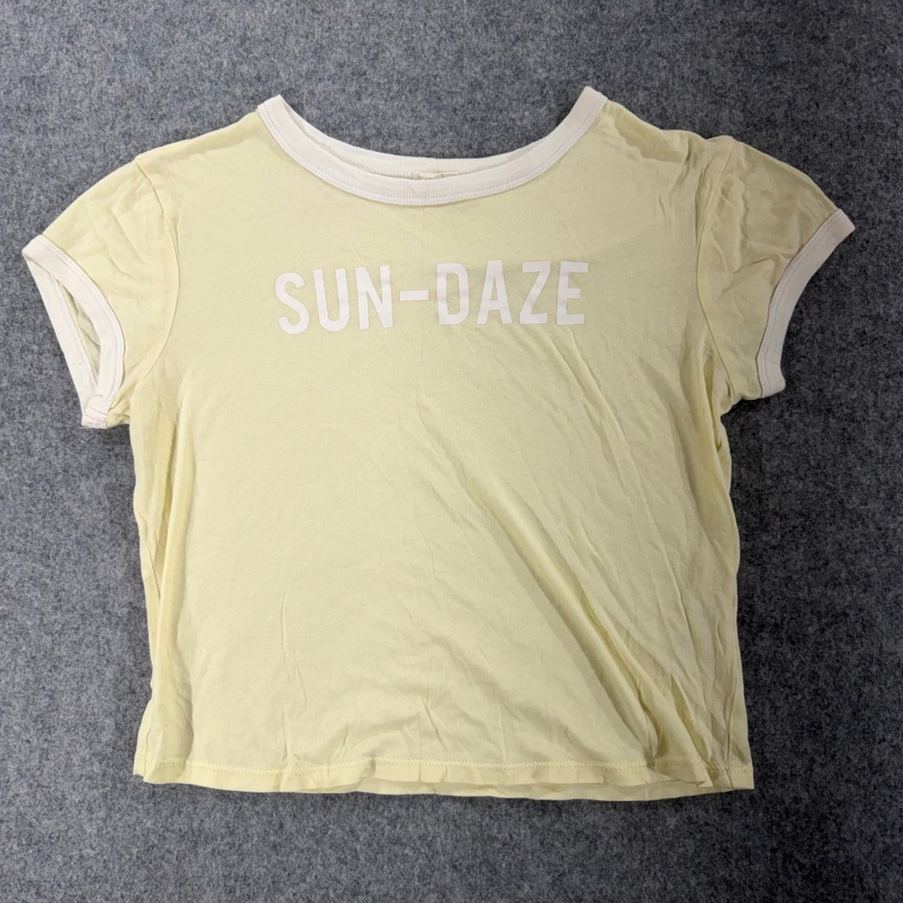 Garage Women Sun-Daze Graphic Ringer Tee Pale Yellow Short Sleeve XS